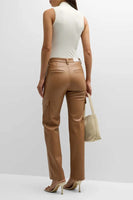 Pistola Denim Cassie Utility Super High Rise Straight Style P00016329B ALMND in Almond Faux Leather; Faux Leather Utility Cargo Pants; Cargo Pant; Dress Cargo Pant;  Fall Cargo Pant