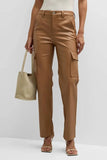 Pistola Denim Cassie Utility Super High Rise Straight Style P00016329B ALMND in Almond Faux Leather; Faux Leather Utility Cargo Pants; Cargo Pant; Dress Cargo Pant;  Fall Cargo Pant