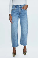 Pistola Denim Hendrix Lexi Mid Rise Bowed Straight Style P00016200RL SATLE in Satellite;Studded Jeans; 