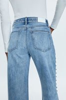 Pistola Denim Hendrix Lexi Mid Rise Bowed Straight Style P00016200RL SATLE in Satellite;Studded Jeans; 