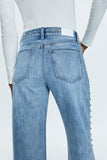 Pistola Denim Hendrix Lexi Mid Rise Bowed Straight Style P00016200RL SATLE in Satellite;Studded Jeans; 