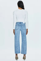 Pistola Denim Hendrix Lexi Mid Rise Bowed Straight Style P00016200RL SATLE in Satellite;Studded Jeans; 