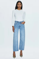 Pistola Denim Hendrix Lexi Mid Rise Bowed Straight Style P00016200RL SATLE in Satellite;Studded Jeans; 