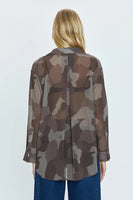 Pistola Denim Reese Sheer Button Down Shirt Style P00045093GP Camo) in Camo;Sheer Button Down Blouse;Sheer Camo Shirt;Fall Top; 