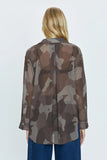 Pistola Denim Reese Sheer Button Down Shirt Style P00045093GP Camo) in Camo;Sheer Button Down Blouse;Sheer Camo Shirt;Fall Top; 