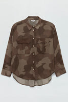 Pistola Denim Reese Sheer Button Down Shirt Style P00045093GP Camo) in Camo;Sheer Button Down Blouse;Sheer Camo Shirt;Fall Top; 