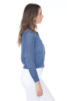 RAin and Rose Clothing Amity Knit Collar Top Style SW4015 in Navy; Blue Open Knit Button Front Spring Cardigan Top