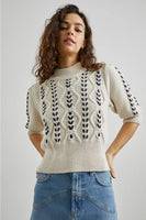 Rails Clothing ADDY Sweater Style 863A-379C-7587 in Oatmeal Navy Cables;Cableknit Sweater;Cable Knit Puff Sleeve Sweater;Fall Cable Knit Sweater; 