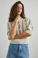 Rails Clothing ADDY Sweater Style 863A-379C-7587 in Oatmeal Navy Cables;Cableknit Sweater;Cable Knit Puff Sleeve Sweater;Fall Cable Knit Sweater; 