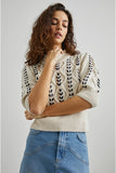 Rails Clothing ADDY Sweater Style 863A-379C-7587 in Oatmeal Navy Cables;Cableknit Sweater;Cable Knit Puff Sleeve Sweater;Fall Cable Knit Sweater; 