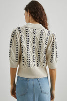 Rails Clothing ADDY Sweater Style 863A-379C-7587 in Oatmeal Navy Cables;Cableknit Sweater;Cable Knit Puff Sleeve Sweater;Fall Cable Knit Sweater; 