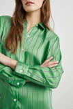 Rails Clothing Elias Shirt Style 524-337-7368 in Basil Stripe;Striped Button Down Shirt;Rails Satin Stroped Button Down;menswear-inspired Women's Button Down Shirt