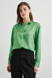 Rails Clothing Elias Shirt Style 524-337-7368 in Basil Stripe;Striped Button Down Shirt;Rails Satin Stroped Button Down;menswear-inspired Women's Button Down Shirt