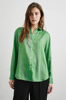 Rails Clothing Elias Shirt Style 524-337-7368 in Basil Stripe;Striped Button Down Shirt;Rails Satin Stroped Button Down;menswear-inspired Women's Button Down Shirt