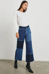 Rails Clothing Getty Crop Style 766-219A-5635 in Indigo Patchwork;Cropped Wide Leg Jeans;Colorblock Wide Leg Jeans;Rails Colorblock Jeans;Rails Patchwork Jeans; 