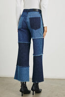 Rails Clothing Getty Crop Style 766-219A-5635 in Indigo Patchwork;Cropped Wide Leg Jeans;Colorblock Wide Leg Jeans;Rails Colorblock Jeans;Rails Patchwork Jeans; 