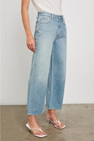 Rails Clothing Getty Wide Leg Crop Style 757-219A-7673 in Harbor Blanket Stitch; Light Wash Cropped Wide Leg Jeans