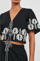 Rails Clothing Pari Top Style 651A-680B-7679 in Black with Ivory Palms; 