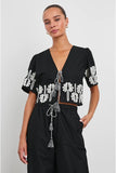 Rails Clothing Pari Top Style 651A-680B-7679 in Black with Ivory Palms; 