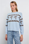 Rails Clothing Zoey Sweater Style 829-307-7915 in Palm Stripe; blue palm tree sweater; spring sweater with palm trees