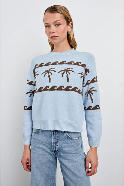 Rails Clothing Zoey Sweater Style 829-307-7915 in Palm Stripe; blue palm tree sweater; spring sweater with palm trees