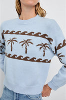 Rails Clothing Zoey Sweater Style 829-307-7915 in Palm Stripe; blue palm tree sweater; spring sweater with palm trees