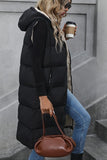 Rosa Clothing Zippered Sleeveless Hooded Long Padded Vest Style RCJW03688 in Black; 