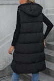 Rosa Clothing Zippered Sleeveless Hooded Long Padded Vest Style RCJW03688 in Black; 