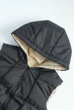 Rosa Clothing Zippered Sleeveless Hooded Long Padded Vest Style RCJW03688 in Black; 