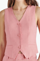 STeve Madden Selene Vest Style BO104166 in Peach Romance;Pink Button Front Vest;Pink Linen Button Front Vest;Steve Madden Pink Vest