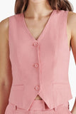 STeve Madden Selene Vest Style BO104166 in Peach Romance;Pink Button Front Vest;Pink Linen Button Front Vest;Steve Madden Pink Vest