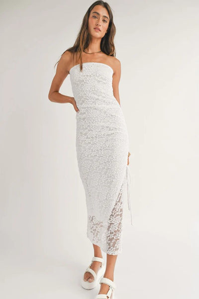 Sage the Label FRESH AIR TUBE MIDI DRESS Style LG2357 in Off White;Lace tube Midi Dress;Bride to be dress; 