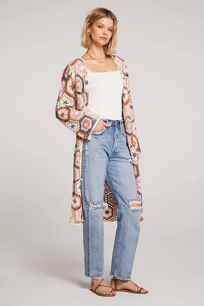 Saltwater Luxe Clothing Harmony Sweater Style S3351-MUL in Multicolor Crochet;Crochet Cardigan;Long Cardigan; 