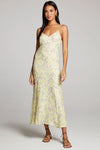 Saltwater Luxe Clothing Sharice Midi Dress Stylr S3148-W605-SNGW in Sunglow; Yellow Floral Midi Dress;Floral Summer Spaghetti Strap Dress;Summer Wedding Guest Dress;Summer Party Dress;Summer FLoral Guest Dress