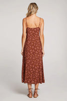 Saltwater Luxe Clothing Tori Midi Dress Style S3271-W623-Pecn in Pecan Floral;Brown Floral Dress;Fall Guest of Dress;Wedding Guest Dress; 