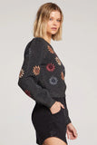 Saltwater Luxe Elma Sweater Style S3346-Blk in Black Embroidered Flower SweaterSaltwater Luxe Embroidered Flower Sweater; 