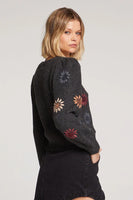 Saltwater Luxe Elma Sweater Style S3346-Blk in Black Embroidered Flower SweaterSaltwater Luxe Embroidered Flower Sweater; 