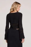 Saltwater Luxe Monica Sweater Style S3379 in Black; Bell Sleeve Pointelle Sweater; Cropped Black Bell Sleeve Sweater