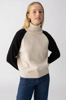 Sanctuary Clothing Cozy Day Sweater Style CW1376PD4 TSBL in Toasted Almond with Black;Colorblock Sweater;Sanctuary Color Block Turtleneck Sweater;Cozy Fall Sweater;Cozy Winter Sweater; 