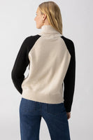 Sanctuary Clothing Cozy Day Sweater Style CW1376PD4 TSBL in Toasted Almond with Black;Colorblock Sweater;Sanctuary Color Block Turtleneck Sweater;Cozy Fall Sweater;Cozy Winter Sweater; 