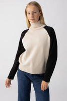 Sanctuary Clothing Cozy Day Sweater Style CW1376PD4 TSBL in Toasted Almond with Black;Colorblock Sweater;Sanctuary Color Block Turtleneck Sweater;Cozy Fall Sweater;Cozy Winter Sweater; 