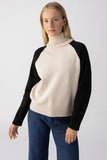 Sanctuary Clothing Cozy Day Sweater Style CW1376PD4 TSBL in Toasted Almond with Black;Colorblock Sweater;Sanctuary Color Block Turtleneck Sweater;Cozy Fall Sweater;Cozy Winter Sweater; 