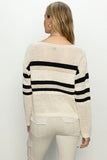 Sanctuary Clothing Sporty Stripe Open Knit Sweater Style CW1495MU7 in Eco Natural with Black Stripes; OPen Knit Spring Sweater