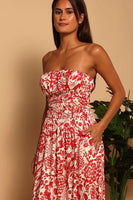 Shorebrand Strapless Corsica Dress Style SW3103D-GA in Ruby Blossom;Strapless Tropical Print Dress; 