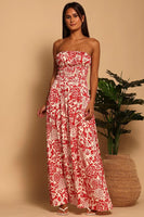 Shorebrand Strapless Corsica Dress Style SW3103D-GA in Ruby Blossom;Strapless Tropical Print Dress; 