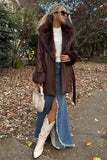 Show Me Your Mumu Clothing Penny Lane Coat Style MDF2-599 CF08 in Cocoa Faux Leather w/Faux Fur; 