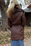 Show Me Your Mumu Clothing Penny Lane Coat Style MDF2-599 CF08 in Cocoa Faux Leather w/Faux Fur; 