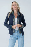 Six Fifty Clothing Clarissa Made in Italy Blazer Style SF101 in Both Navy and In Ivory; Blazer over Denim Jacket Layered Combination