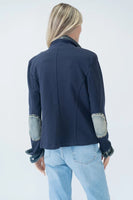 Six Fifty Clothing Clarissa Made in Italy Blazer Style SF101 in Both Navy and In Ivory; Blazer over Denim Jacket Layered Combination