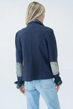 Six Fifty Clothing Clarissa Made in Italy Blazer Style SF101 in Both Navy and In Ivory; Blazer over Denim Jacket Layered Combination